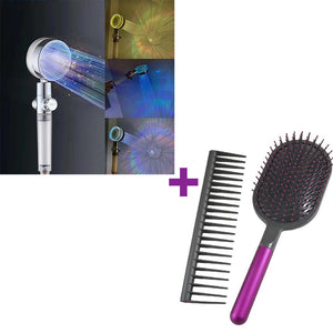 Pack Cabezal de Ducha Con Luz Led & Set Cepillo Peine Desenredador Pelo