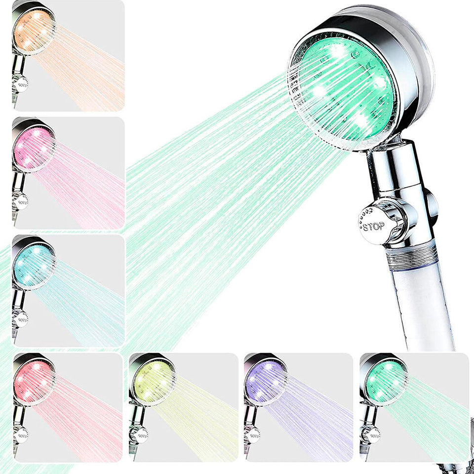 Pack Cabezal de Ducha Con Luz Led & Set Cepillo Peine Desenredador Pelo
